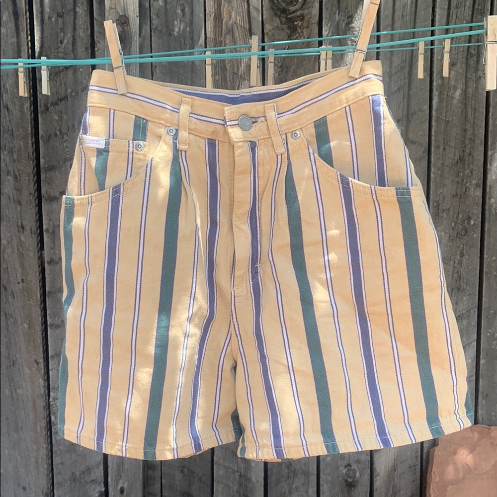 Lee Women's High Waist Striped Shorts - Cream, Blue, Green